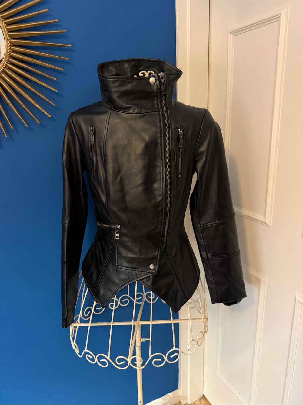 G.I.L.I. Black Asymmetrical Peplum Leather Moto Jacket - Picture 4 of 5